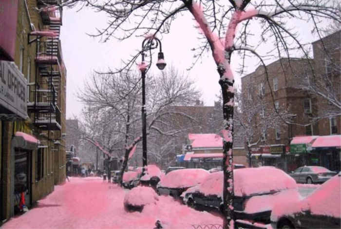 cae nieve rosa en estados unidos