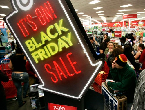 People shop at Target on Thanksgiving Day in Burbank, California